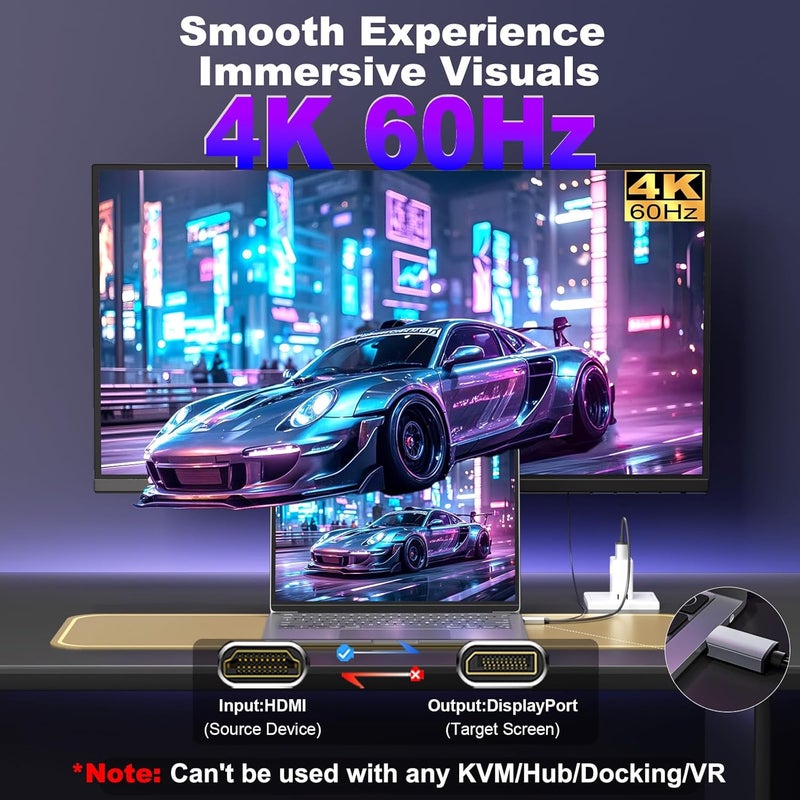 THANDBLE Active HDMI to DisplayPort Cable 10FT, 4K 60Hz 1080p 120Hz, Unidirectional HDMI Source to DP Monitor Display Port Cable Compatible for PC, Laptop, Computer, NVIDIA, AMD, PS5/4, Xbox - Image 2